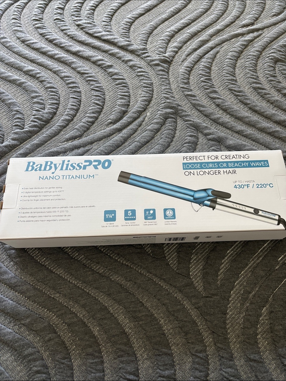BaBylissPRO Nano Titanium extended barrel Curling Iron in Blue and Silver - Picture 3 of 5
